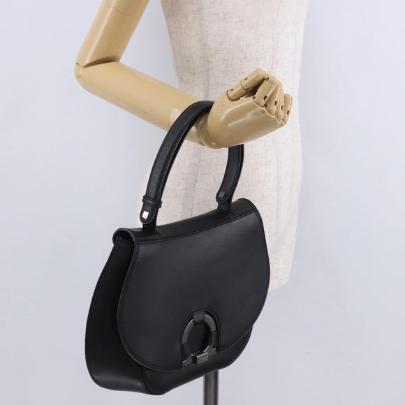 Salvatore Ferragamo Gancini Hand Bag Leather Black Silver Auth BA15316A
