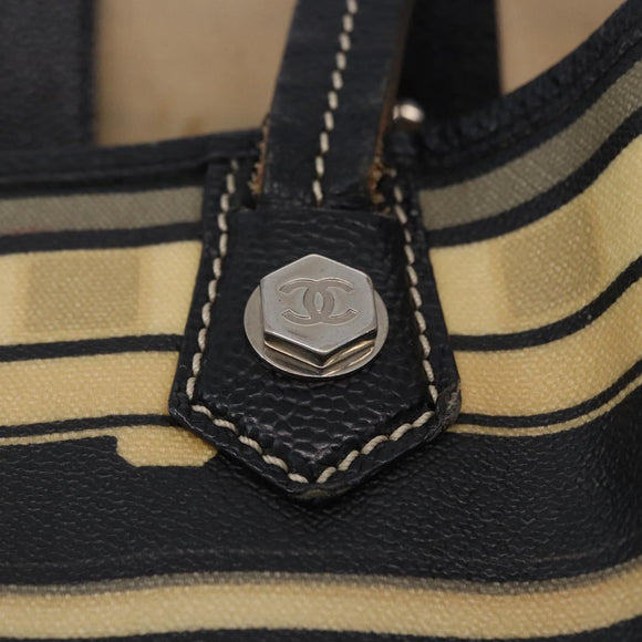 CHANEL Central Station Tote Bag PVC Leather Black Silver CC Auth BA15317