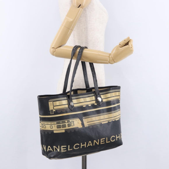 CHANEL Central Station Tote Bag PVC Leather Black Silver CC Auth BA15317