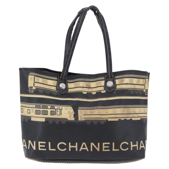 CHANEL Central Station Tote Bag PVC Leather Black Silver CC Auth BA15317