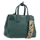 BURBERRY Hand Bag Leather 2way Green Silver Auth BA15318A-1