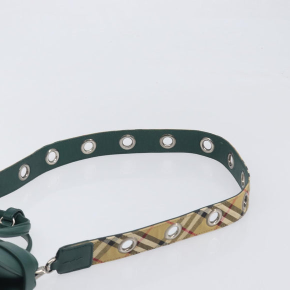 BURBERRY Hand Bag Leather 2way Green Silver Auth BA15318A