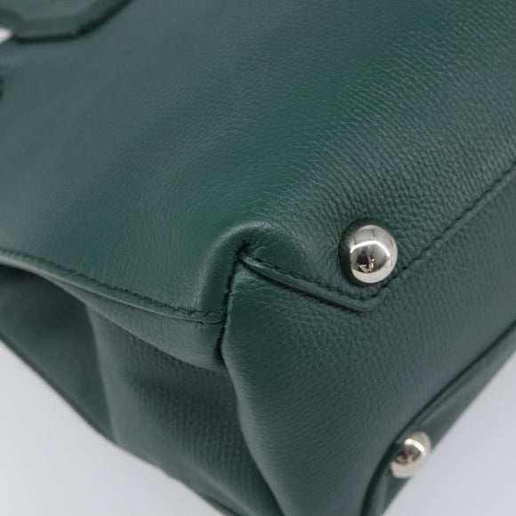 BURBERRY Hand Bag Leather 2way Green Silver Auth BA15318A