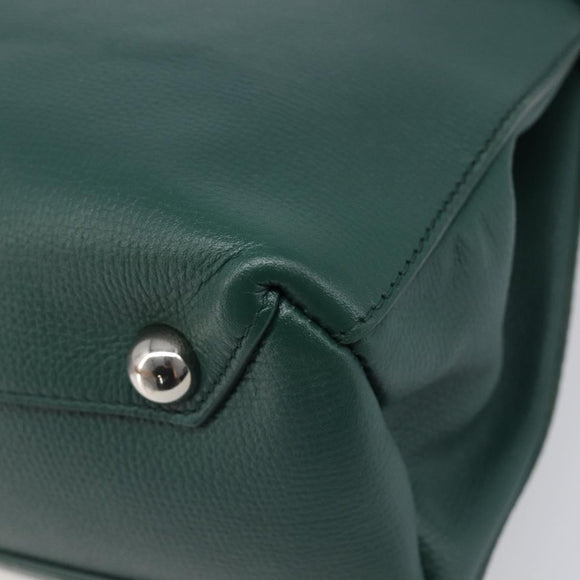 BURBERRY Hand Bag Leather 2way Green Silver Auth BA15318A
