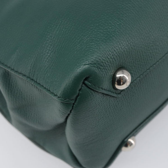 BURBERRY Hand Bag Leather 2way Green Silver Auth BA15318A