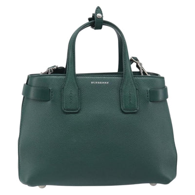 BURBERRY Hand Bag Leather 2way Green Silver Auth BA15318A - 0