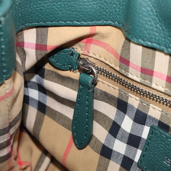 BURBERRY Hand Bag Leather 2way Green Silver Auth BA15318A