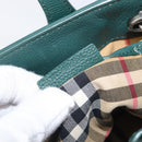 BURBERRY Hand Bag Leather 2way Green Silver Auth BA15318A-26