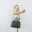 BURBERRY Hand Bag Leather 2way Green Silver Auth BA15318A-27