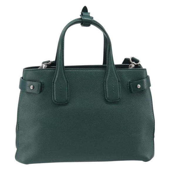 BURBERRY Hand Bag Leather 2way Green Silver Auth BA15318A