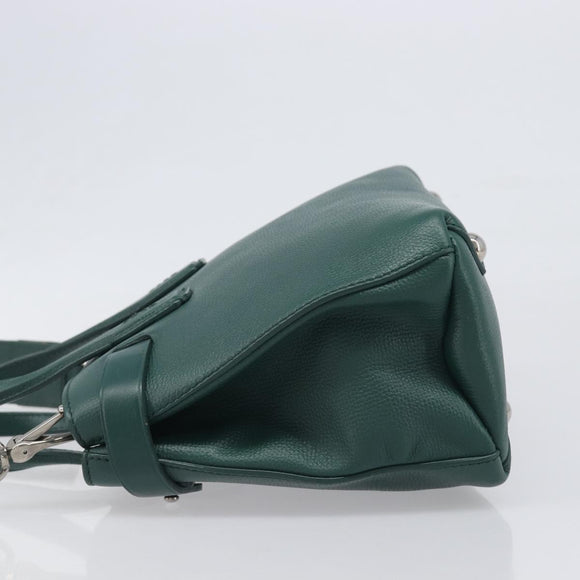 BURBERRY Hand Bag Leather 2way Green Silver Auth BA15318A