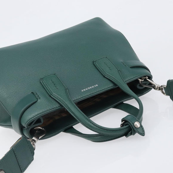 BURBERRY Hand Bag Leather 2way Green Silver Auth BA15318A