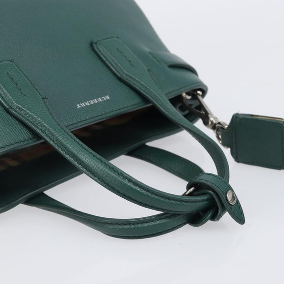 BURBERRY Hand Bag Leather 2way Green Silver Auth BA15318A