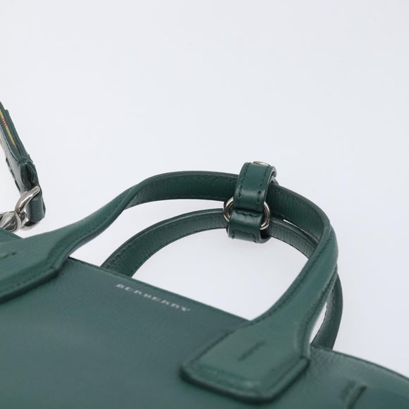 BURBERRY Hand Bag Leather 2way Green Silver Auth BA15318A