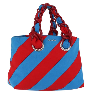 Miu Miu Chain Tote Bag Canvas Red Blue Auth BA15319V