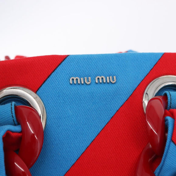 Miu Miu Chain Tote Bag Canvas Red Blue Auth BA15319V