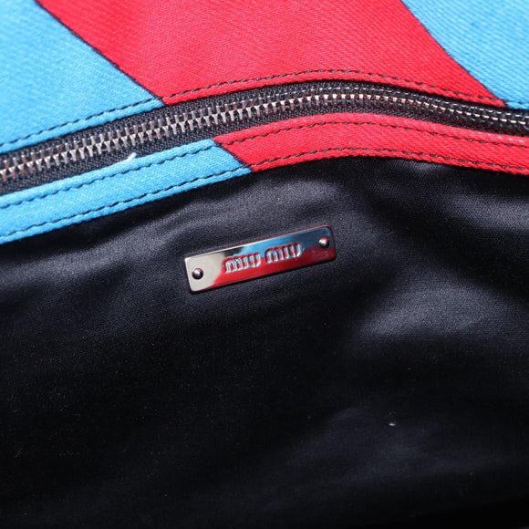 Miu Miu Chain Tote Bag Canvas Red Blue Auth BA15319V