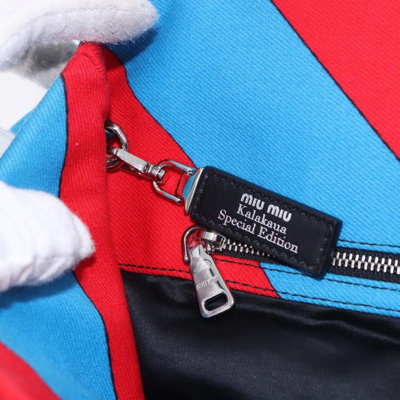 Miu Miu Chain Tote Bag Canvas Red Blue Auth BA15319V