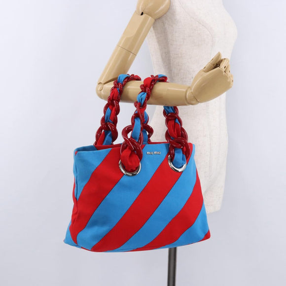 Miu Miu Chain Tote Bag Canvas Red Blue Auth BA15319V