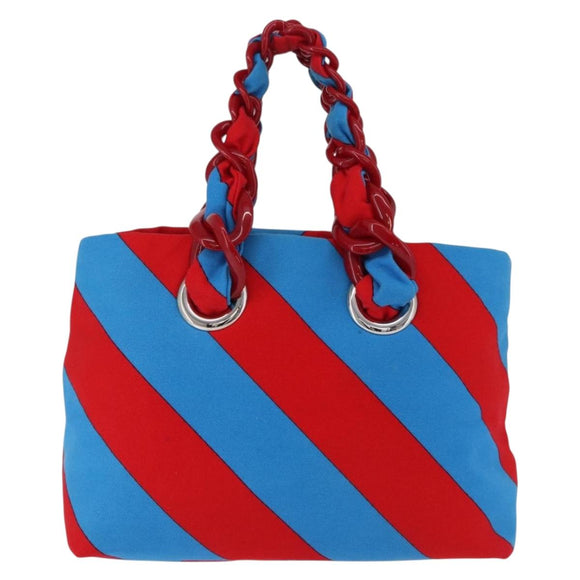 Miu Miu Chain Tote Bag Canvas Red Blue Auth BA15319V