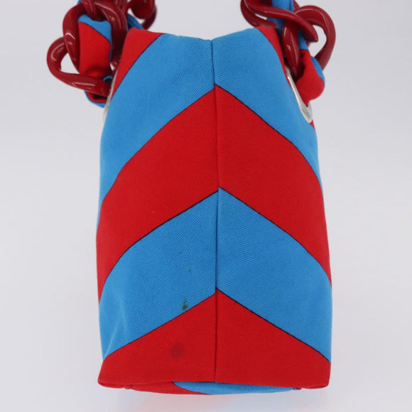 Miu Miu Chain Tote Bag Canvas Red Blue Auth BA15319V