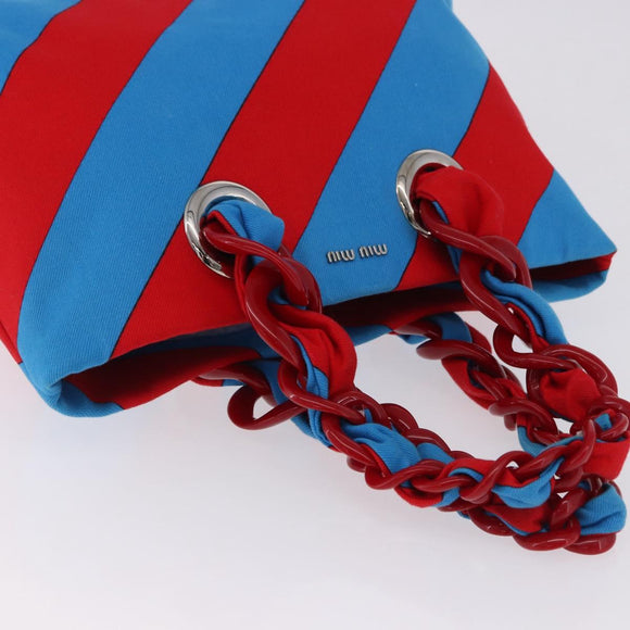 Miu Miu Chain Tote Bag Canvas Red Blue Auth BA15319V