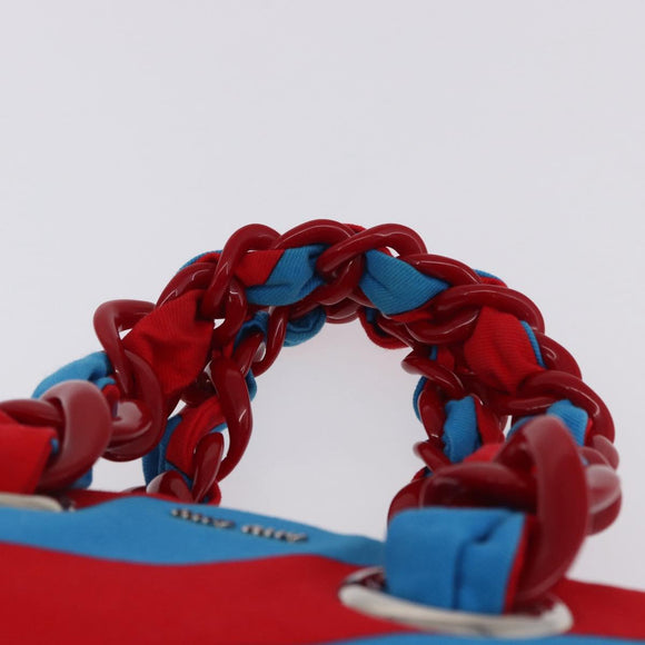 Miu Miu Chain Tote Bag Canvas Red Blue Auth BA15319V