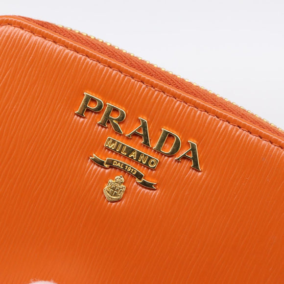 PRADA Coin Purse Saffiano Orange Gold Tone Auth BA15322V