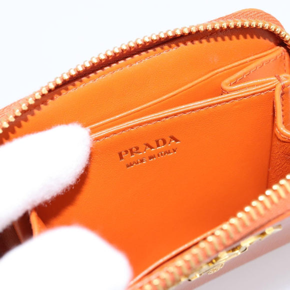 PRADA Coin Purse Saffiano Orange Gold Tone Auth BA15322V