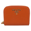 PRADA Coin Purse Saffiano Orange Gold Tone Auth BA15322V-2