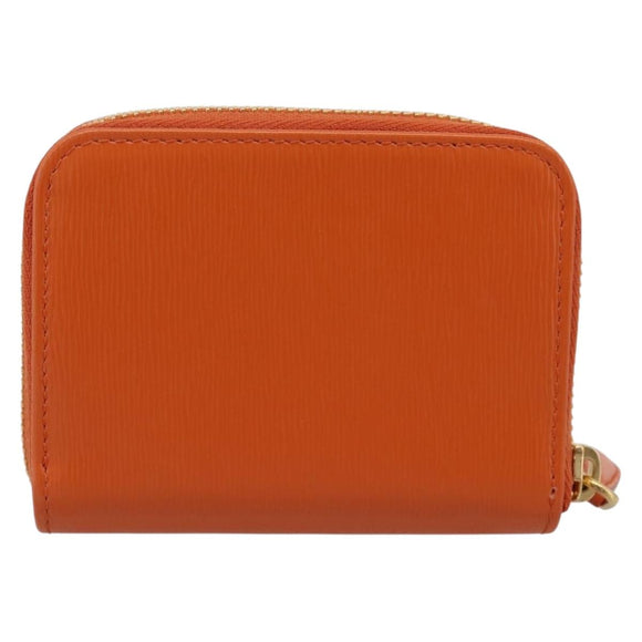 PRADA Coin Purse Saffiano Orange Gold Tone Auth BA15322V