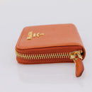 PRADA Coin Purse Saffiano Orange Gold Tone Auth BA15322V-4