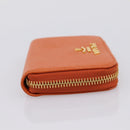 PRADA Coin Purse Saffiano Orange Gold Tone Auth BA15322V-5