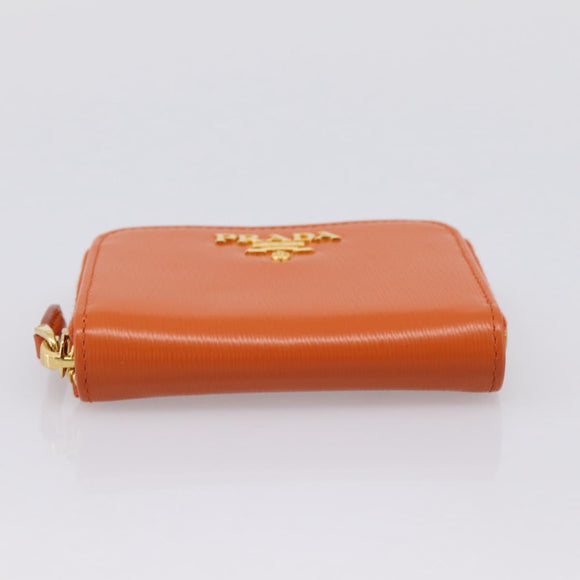 PRADA Coin Purse Saffiano Orange Gold Tone Auth BA15322V