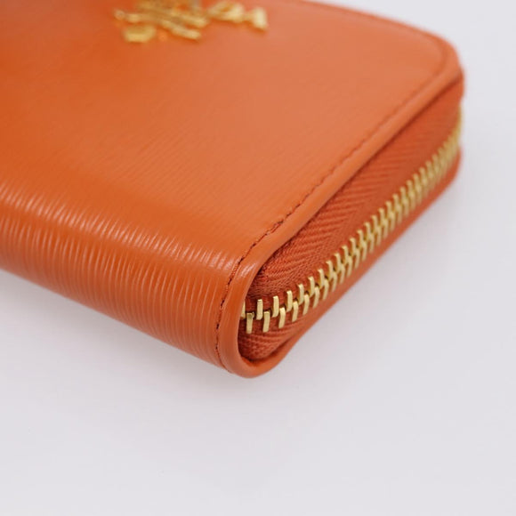 PRADA Coin Purse Saffiano Orange Gold Tone Auth BA15322V