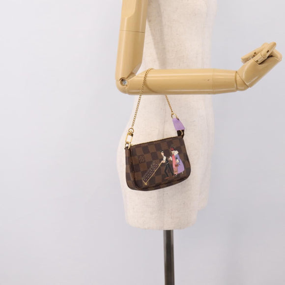 LOUIS VUITTON Damier Ebene Mini Pochette Accessoires Pouch N63003 Auth BA15324M