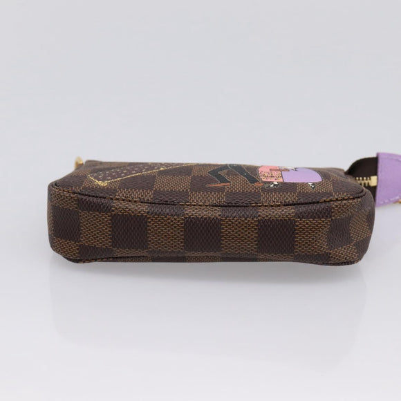 LOUIS VUITTON Damier Ebene Mini Pochette Accessoires Pouch N63003 Auth BA15324M