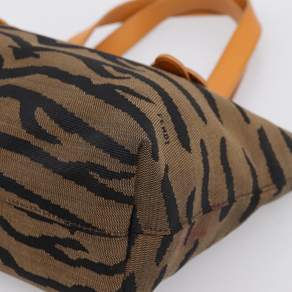 FENDI Hand Bag Canvas Brown Gold Tone 8BH117 Auth BA15328