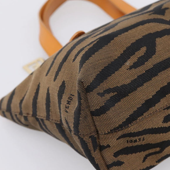 FENDI Hand Bag Canvas Brown Gold Tone 8BH117 Auth BA15328