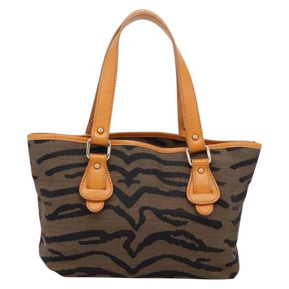 FENDI Hand Bag Canvas Brown Gold Tone 8BH117 Auth BA15328