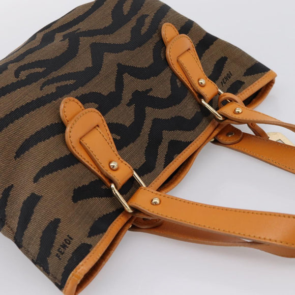 FENDI Hand Bag Canvas Brown Gold Tone 8BH117 Auth BA15328
