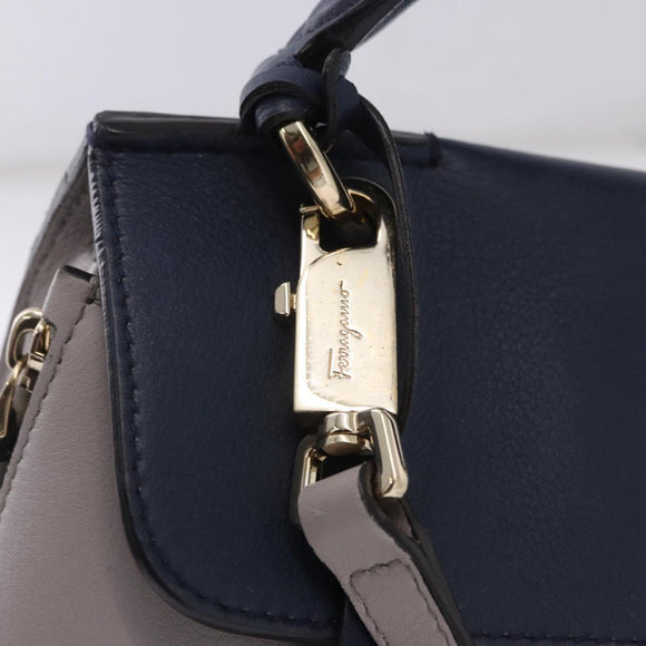 Salvatore Ferragamo Jet Set Hand Bag Leather 2way Gray Gold Tone Auth BA15329A