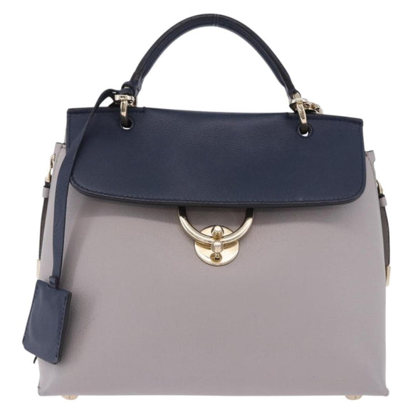 Salvatore Ferragamo Jet Set Hand Bag Leather 2way Gray Gold Tone Auth BA15329A