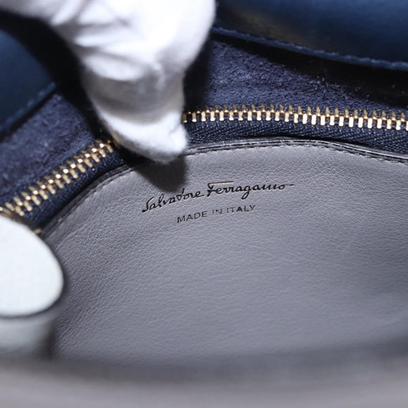 Salvatore Ferragamo Jet Set Hand Bag Leather 2way Gray Gold Tone Auth BA15329A