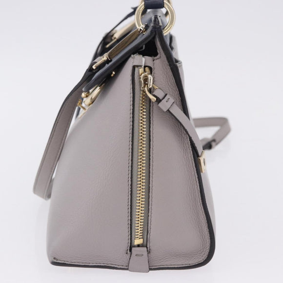 Salvatore Ferragamo Jet Set Hand Bag Leather 2way Gray Gold Tone Auth BA15329A