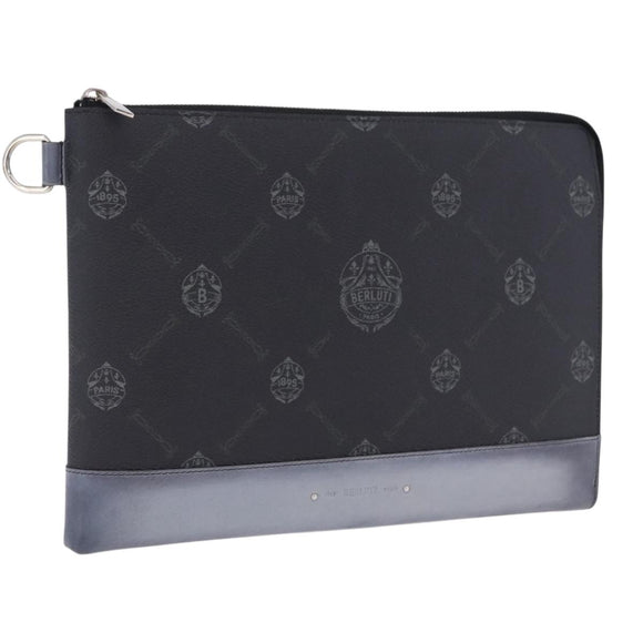 Berluti Clutch Bag Leather Black Silver Auth BA15332A