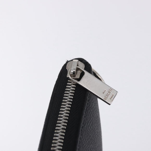 Berluti Clutch Bag Leather Black Silver Auth BA15332A