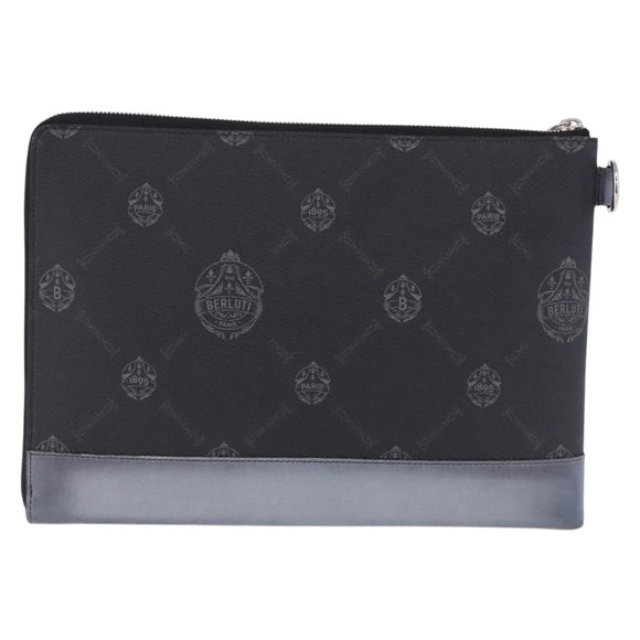 Berluti Clutch Bag Leather Black Silver Auth BA15332A