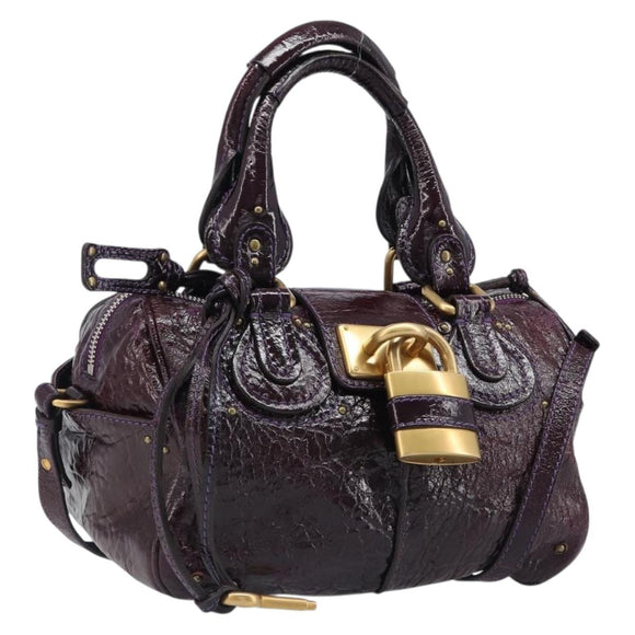 Chloe Paddington Hand Bag Patent 2way Purple Gold Tone Auth BA15334A