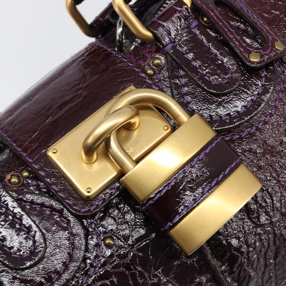 Chloe Paddington Hand Bag Patent 2way Purple Gold Tone Auth BA15334A